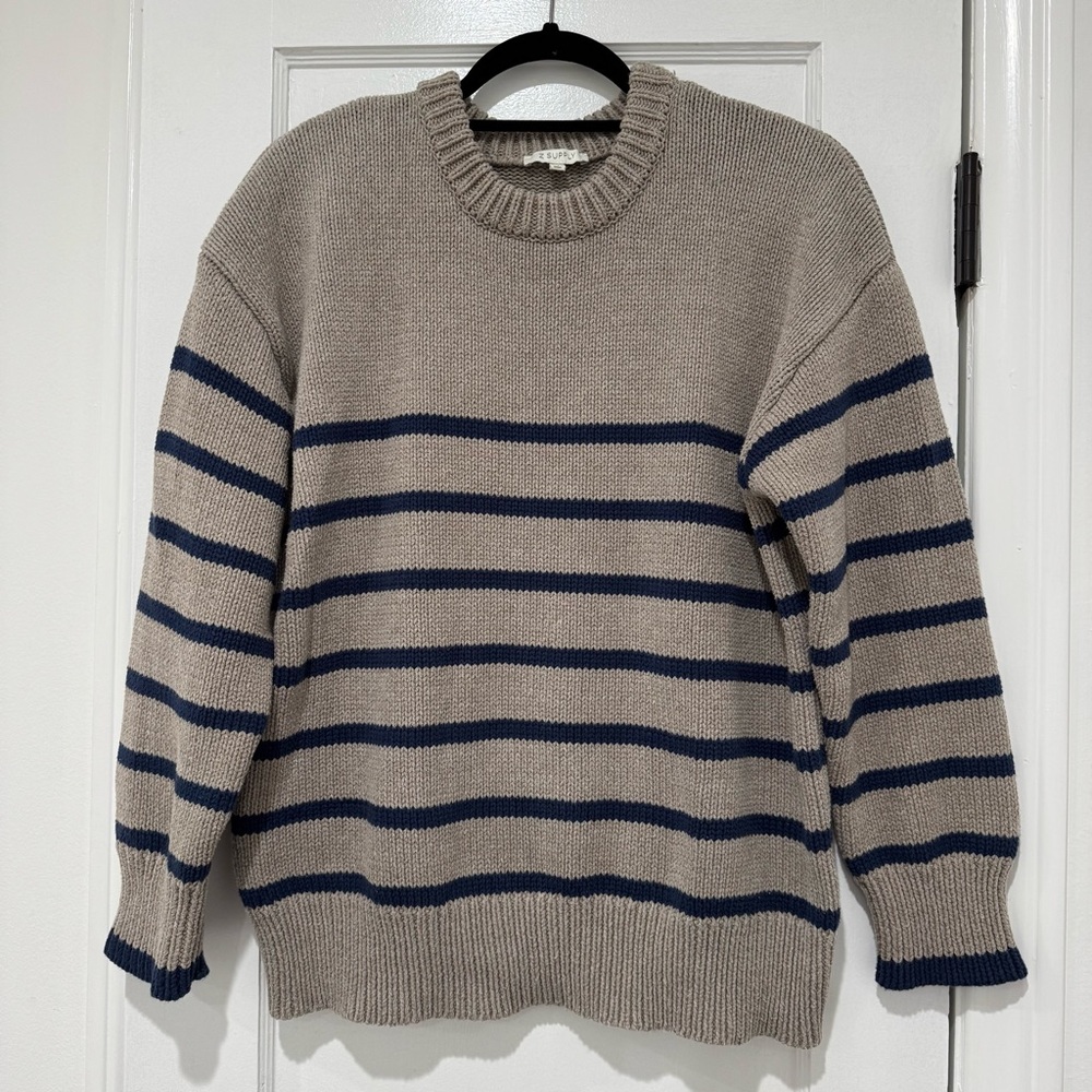 Z Supply Beige and Navy Striped Women's Sweater